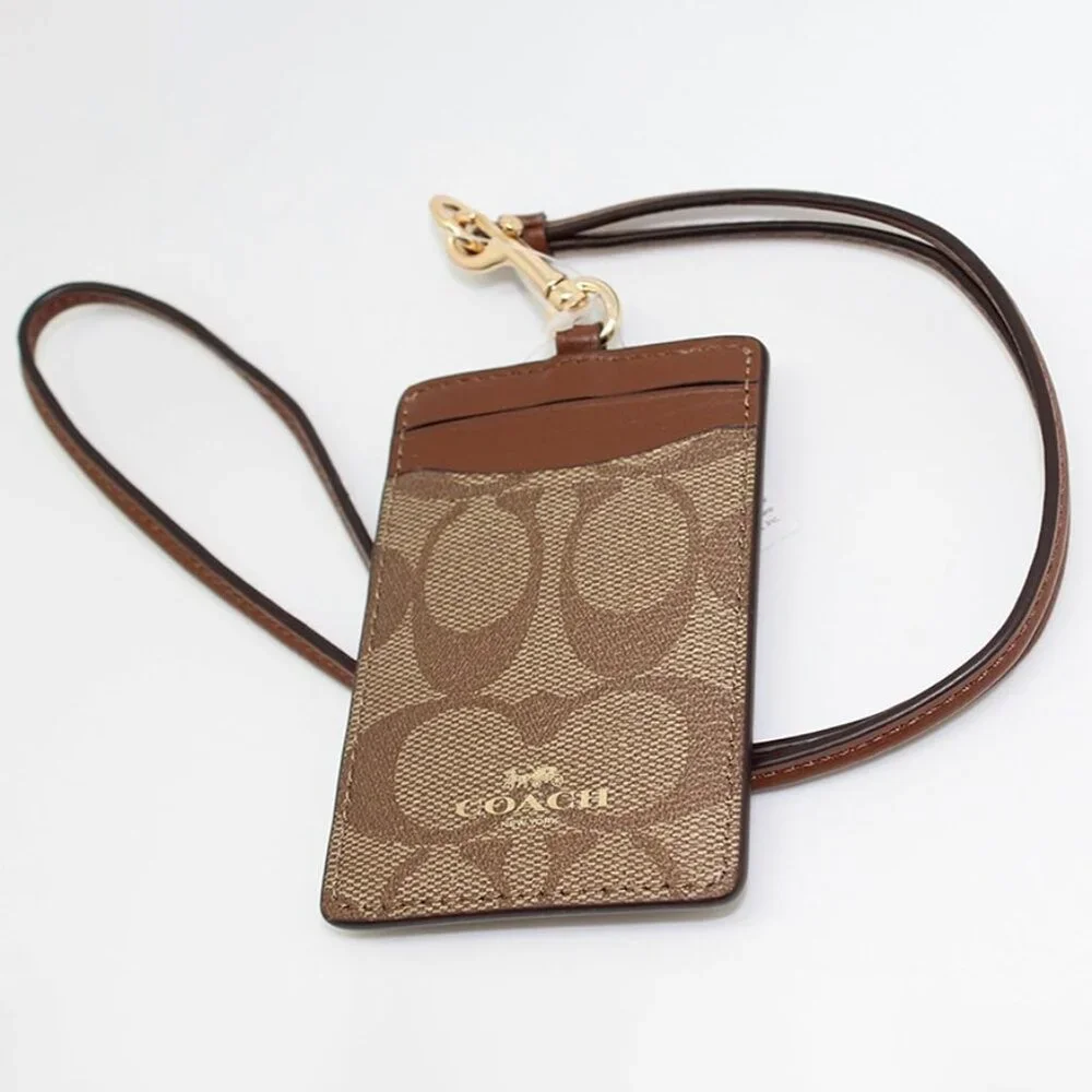 COACH ID Lanyard In Signature Canvas Tan Saddle